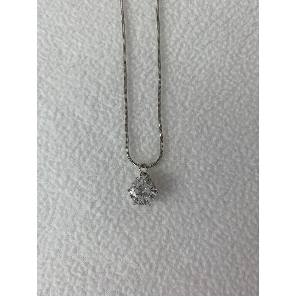 Minicci Silver Tone Necklace With Cubic Zirconia Pendant 15 Inch W 4” Extender